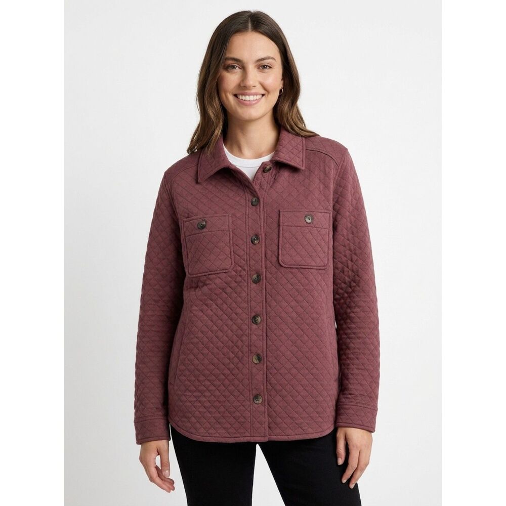 Sage Collective Women's Dusty Pink Quilted Button-Up Shirt Jacket Medium